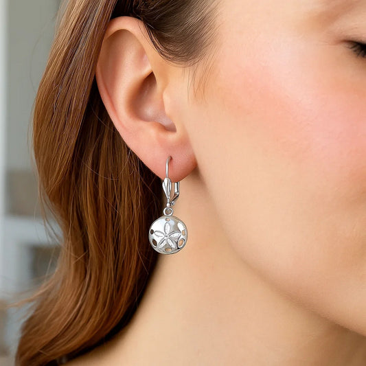 Sterling Silver Polished Sand Dollar Dangle Earrings