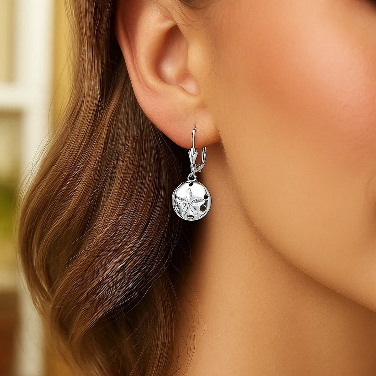 Sterling Silver Polished Sand Dollar Dangle Earrings