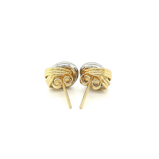 14k Two-Tone Gold Multi-Textured Open Circle Style Entwined Earrings