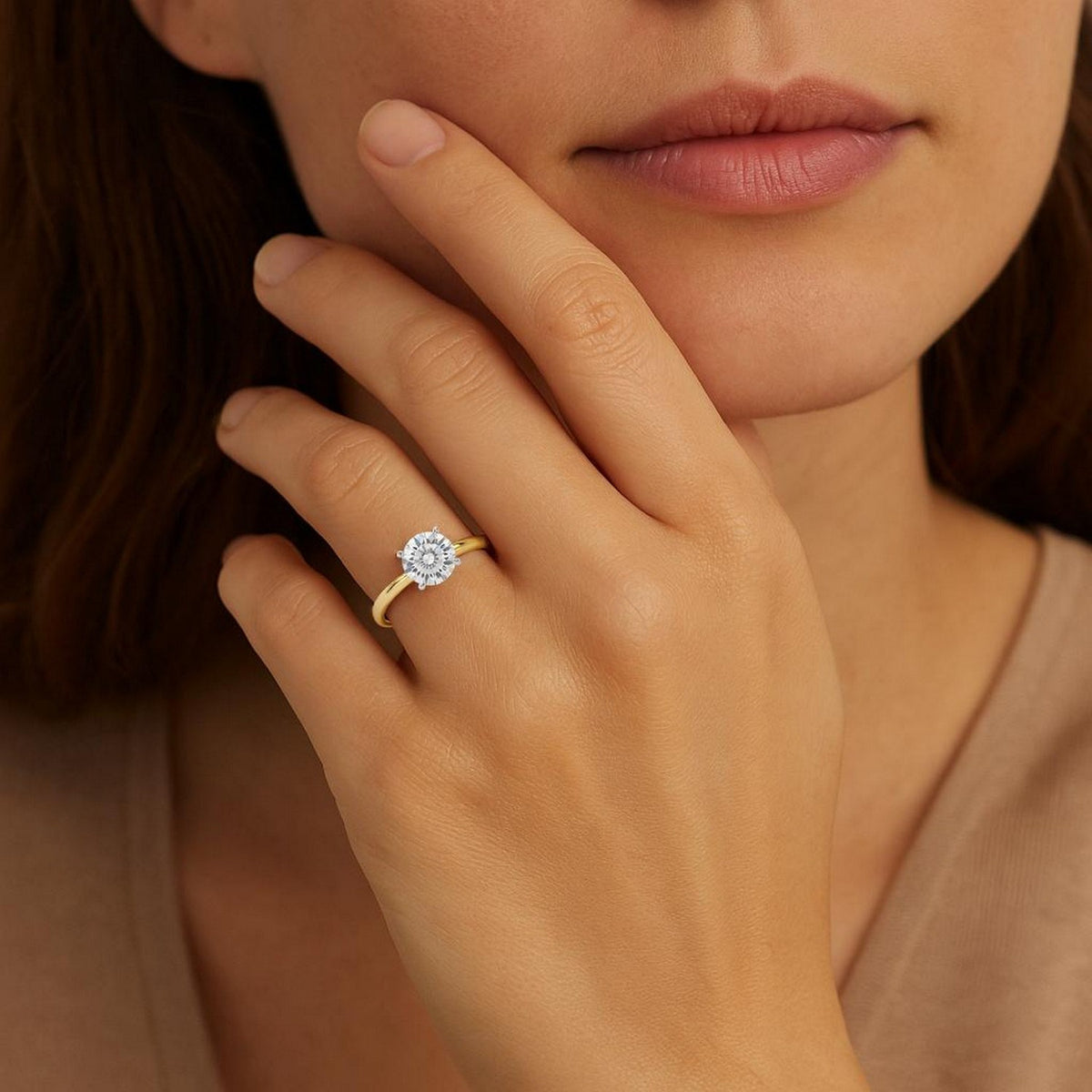 1 Carat Round Lab Grown IGI G/VS1 Diamond Solitaire Ring in 14K Yellow Gold