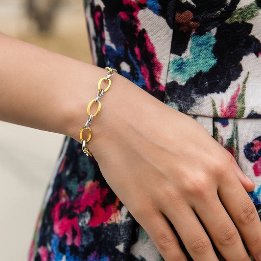 Twisted Oval Chain Bracelet in 14k Two Tone Gold (7.40 mm)