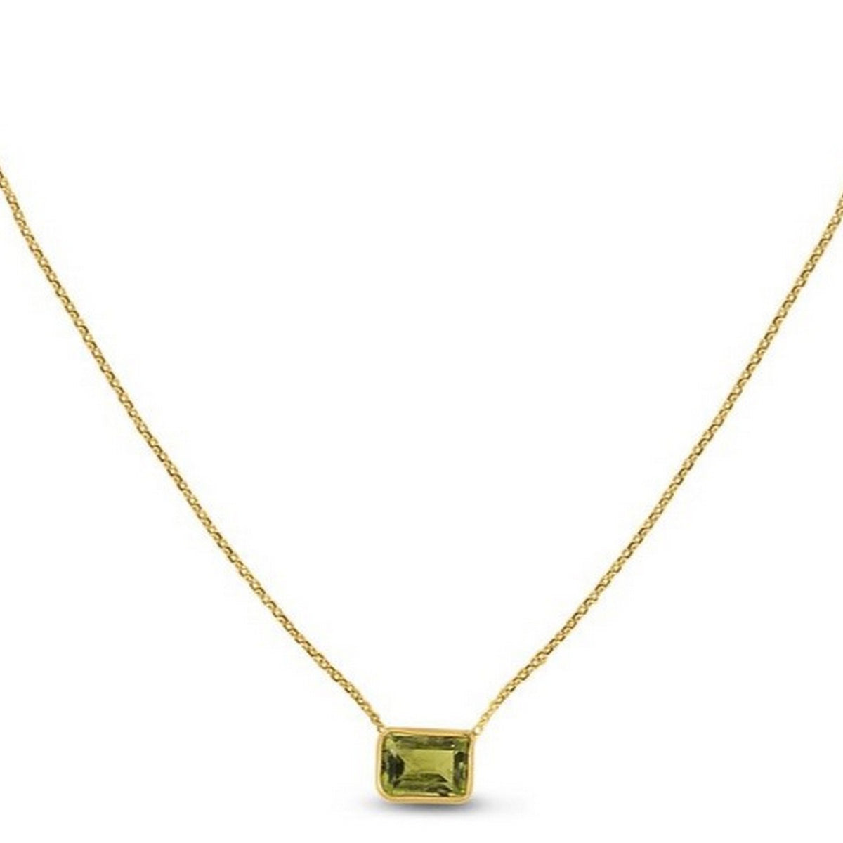 14K Yellow Gold Emerald Cut Peridot Necklace