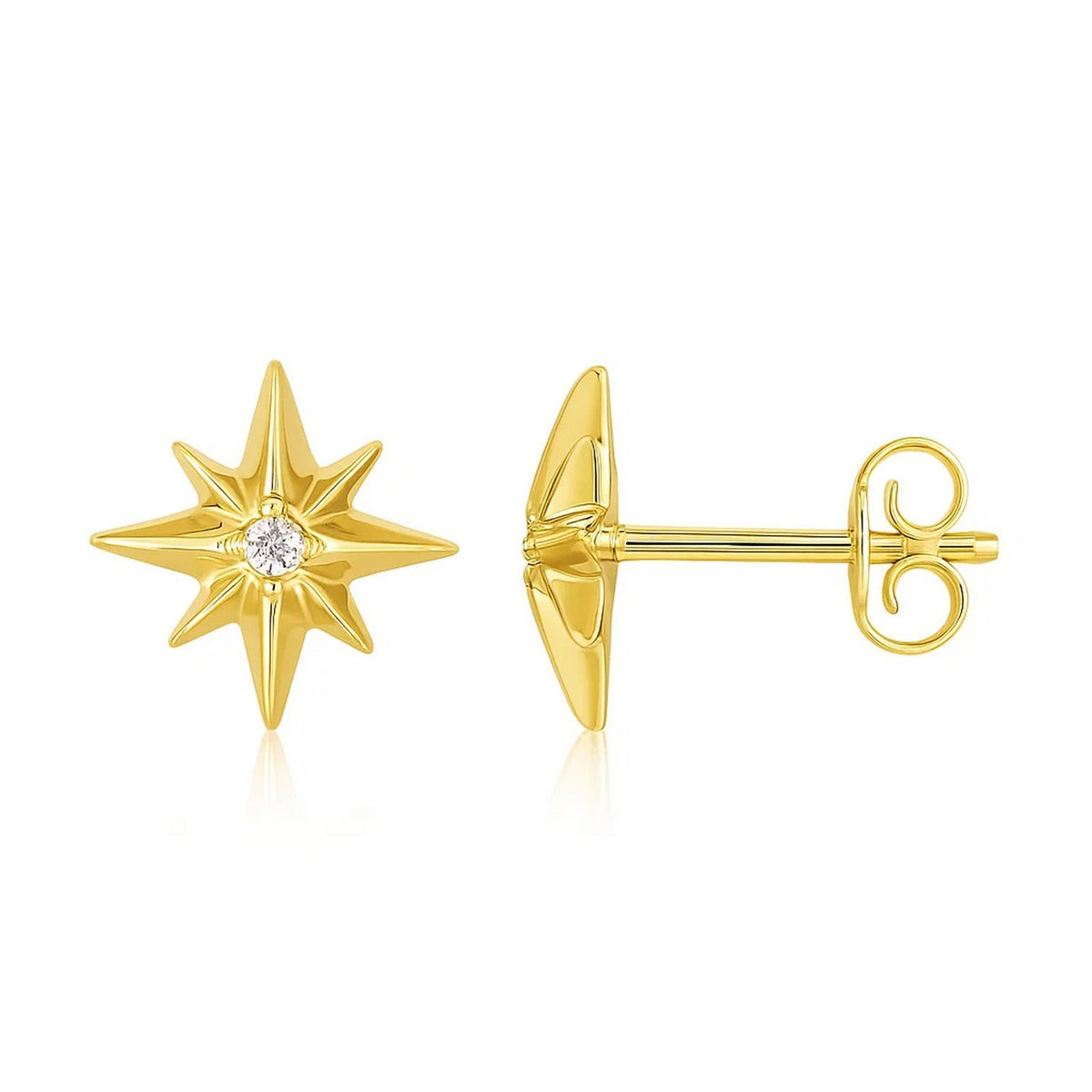 14K Yellow Gold High Polish North Star Diamond Earrings