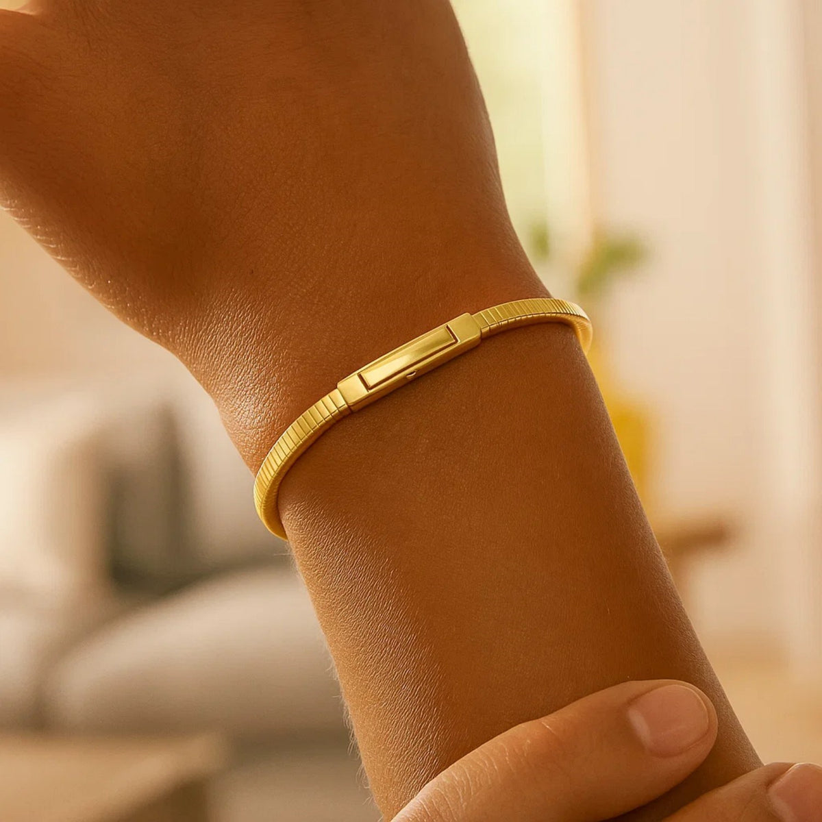 Gold Over Sterling Silver Cubogas Chain Bracelet