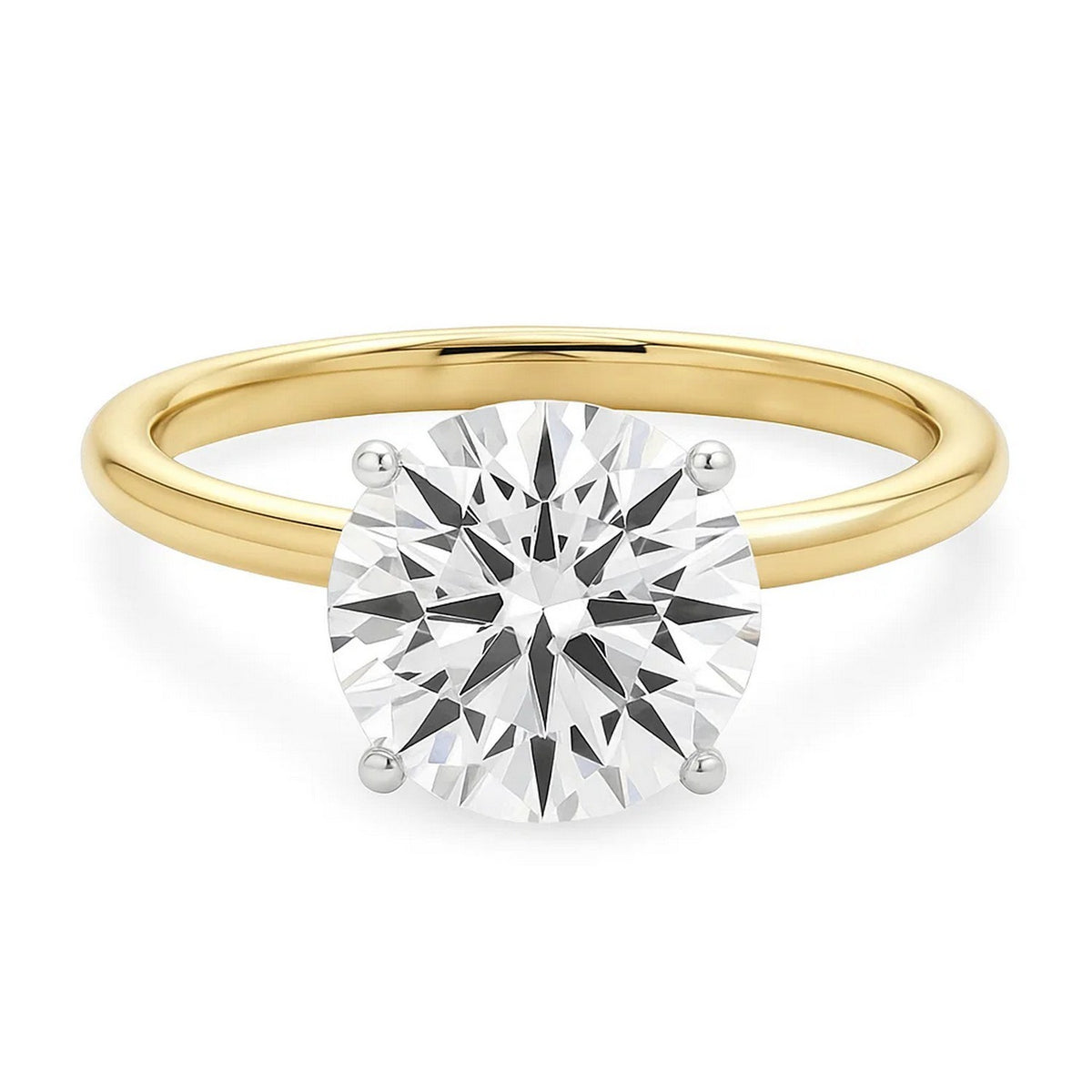 3 Carat Round Lab Grown IGI G/VS1 Diamond Solitaire Ring in 10K Yellow Gold