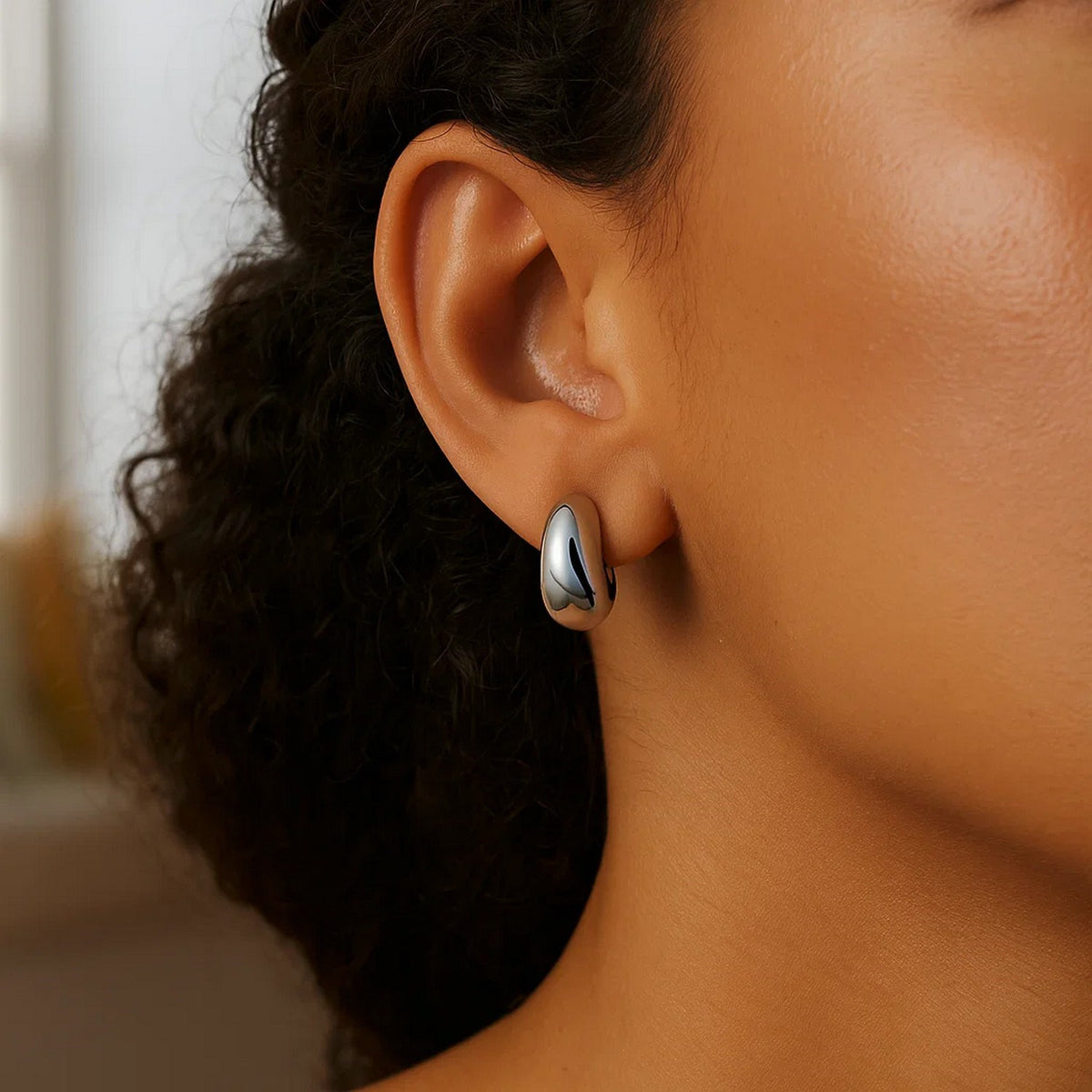 Sterling Silver Twisted Puff C Hoop Earrings