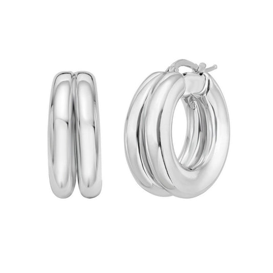 Sterling Silver Puffed Double Row Hoop Earrings