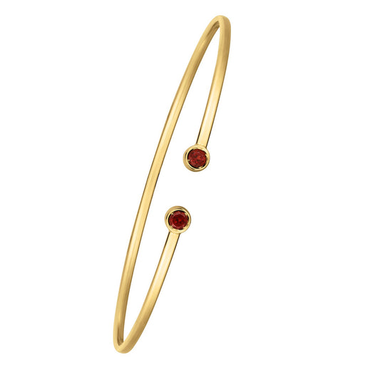 14K Yellow Gold Garnet Open Cuff Bangle (2.00 mm)