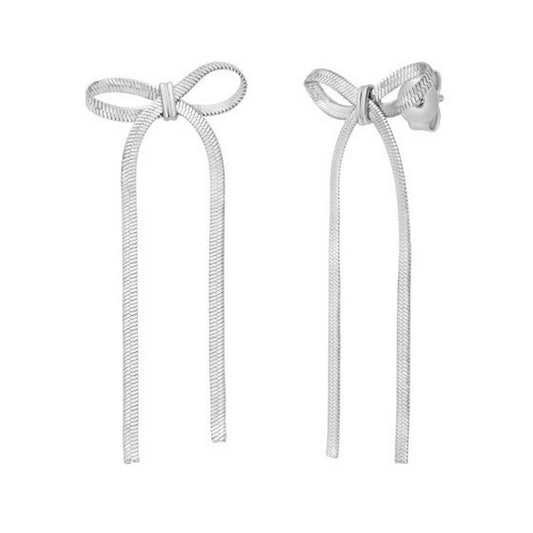 Sterling Silver Snake Chain Drop Dangle Bow Earrings