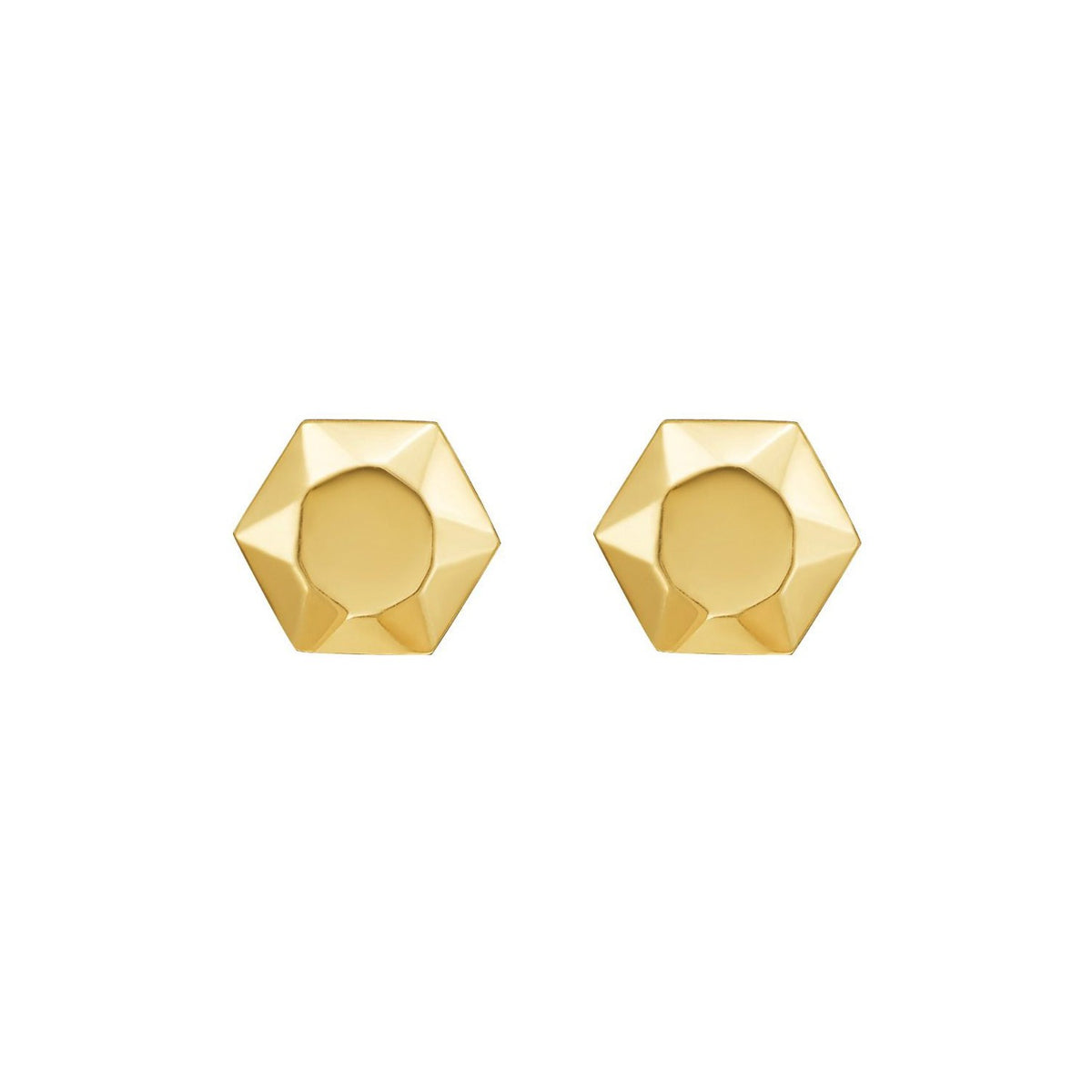 14K Yellow Gold Flat Back Hexagon Earrings
