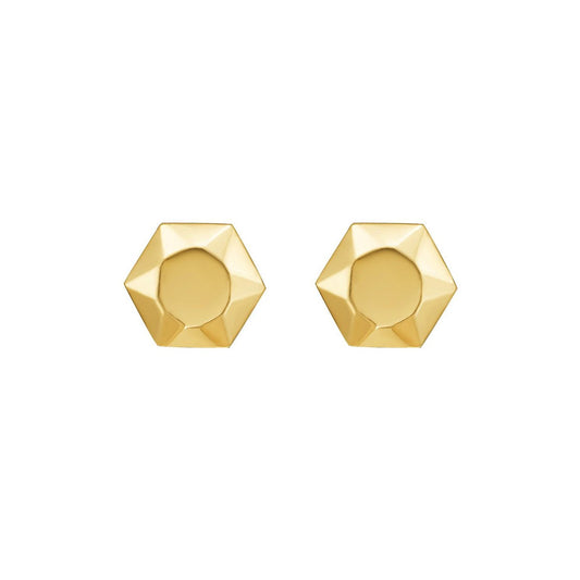 14K Yellow Gold Flat Back Hexagon Earrings