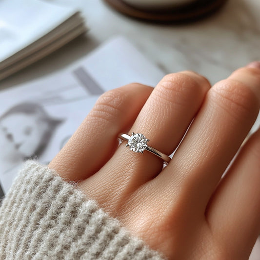 3/4 Carat Round Lab Grown IGI G/VS1 Diamond Solitaire Ring in 10K White Gold