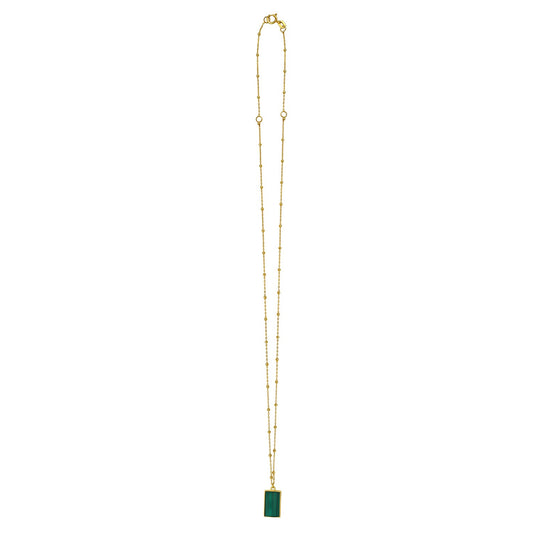 Malachite Geometric Rectangle Necklace in 14K Yellow Gold