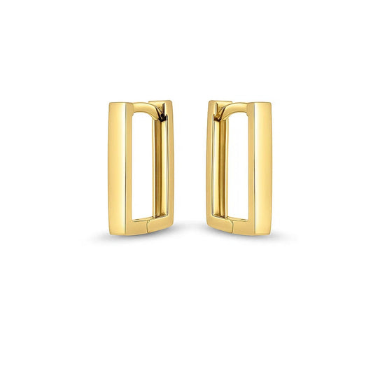 14k Yellow Gold Rectangle Huggie Hoops