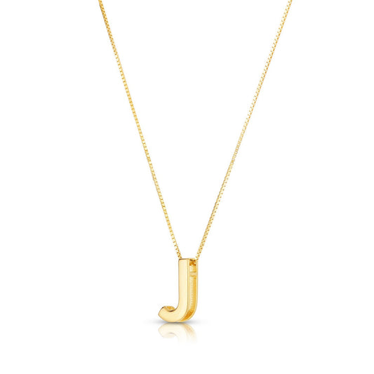 14K Yellow Gold Yours Truly Block Letter Initial J Necklace
