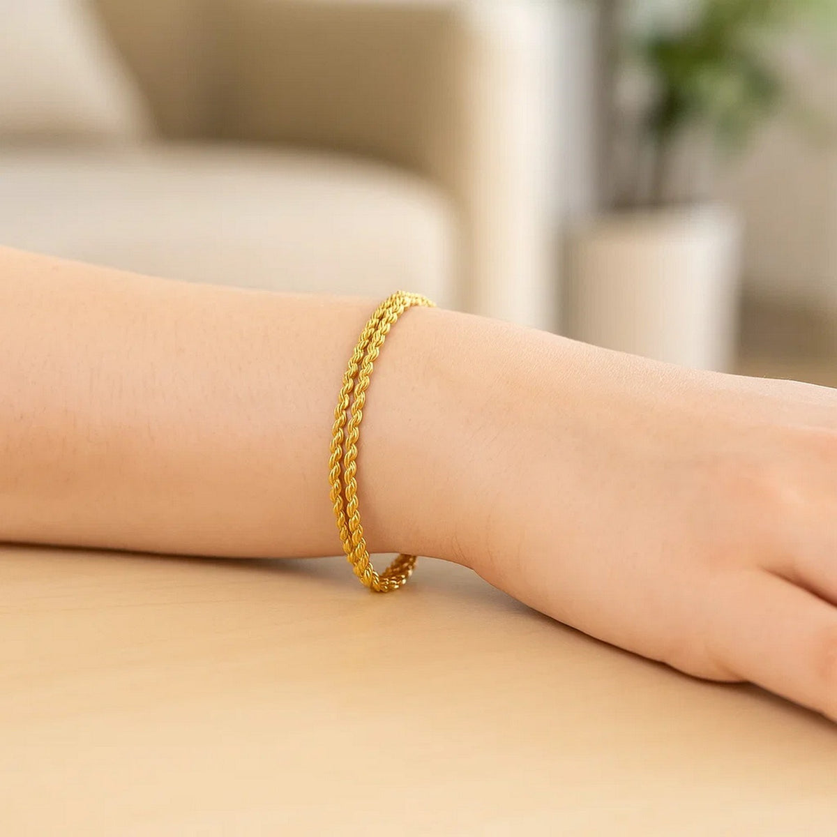 Double Rope Chain Bracelet in 10k Yellow Gold (2.10 mm)
