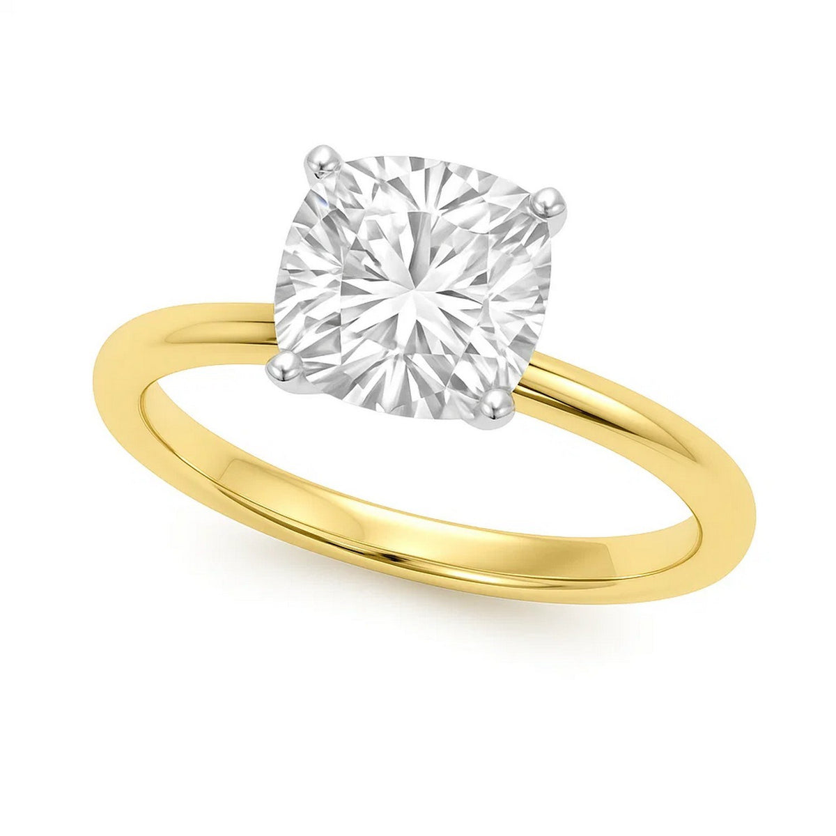 2 Carat Cushion Lab Grown IGI G/VS1 Diamond Solitaire Ring in 10K Yellow Gold