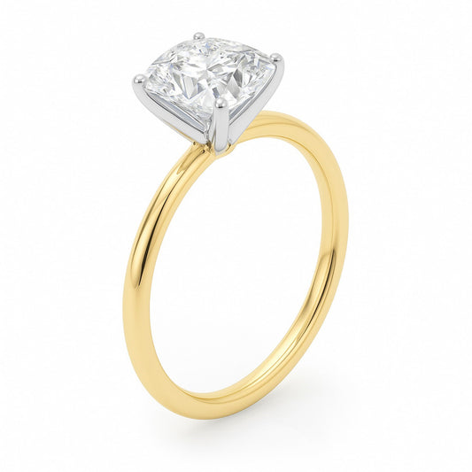 2 Carat Cushion Lab Grown IGI G/VS1 Diamond Solitaire Ring in 10K Yellow Gold