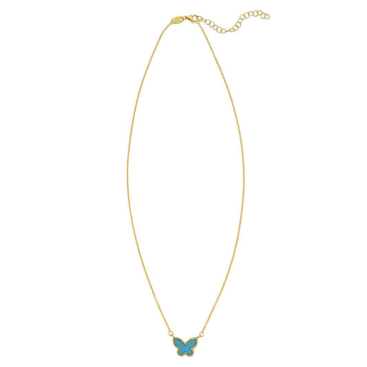 14K Yellow Gold Primavera Turquoise Butterfly Necklace