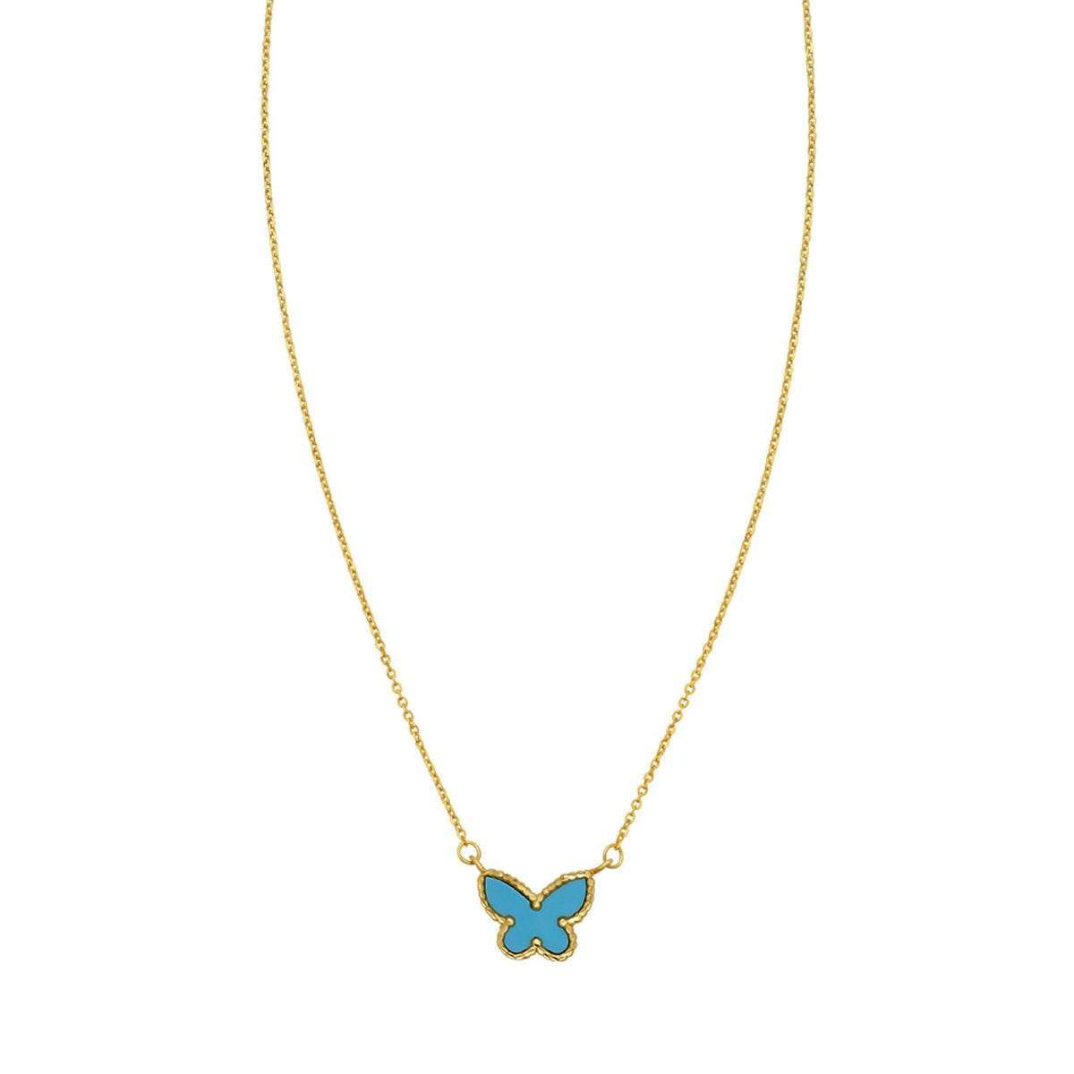 14K Yellow Gold Primavera Turquoise Butterfly Necklace