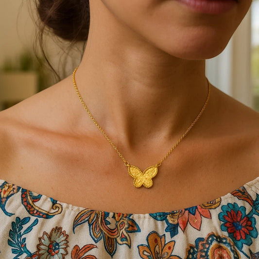 14K Yellow Gold Primavera Turquoise Butterfly Necklace