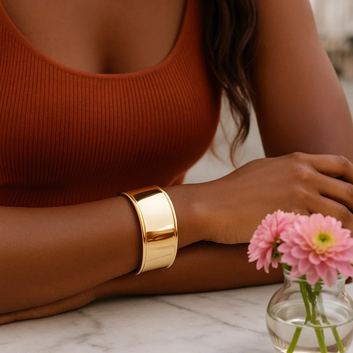 Designer Classic Cuff Bangle in 14K Yellow Gold (20.40 mm)