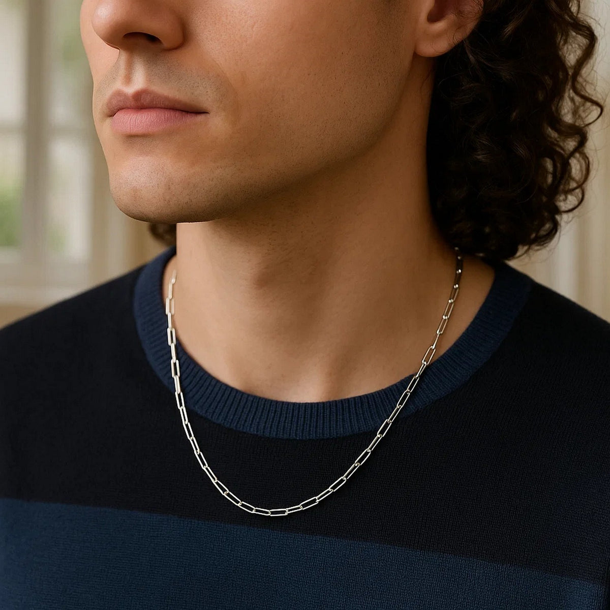 14K White Gold Delicate Paperclip Chain (2.10 mm)