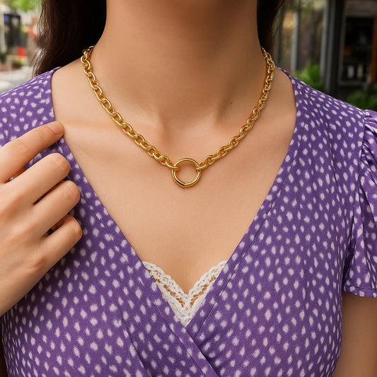 14K Yellow Gold Push Lock Charm Necklace (4.20 mm)