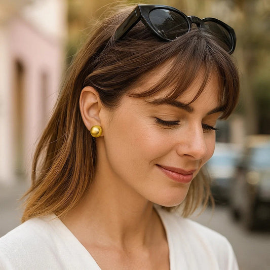 Sterling Silver Yellow Gold Plated Puffed Button Omega Earrings