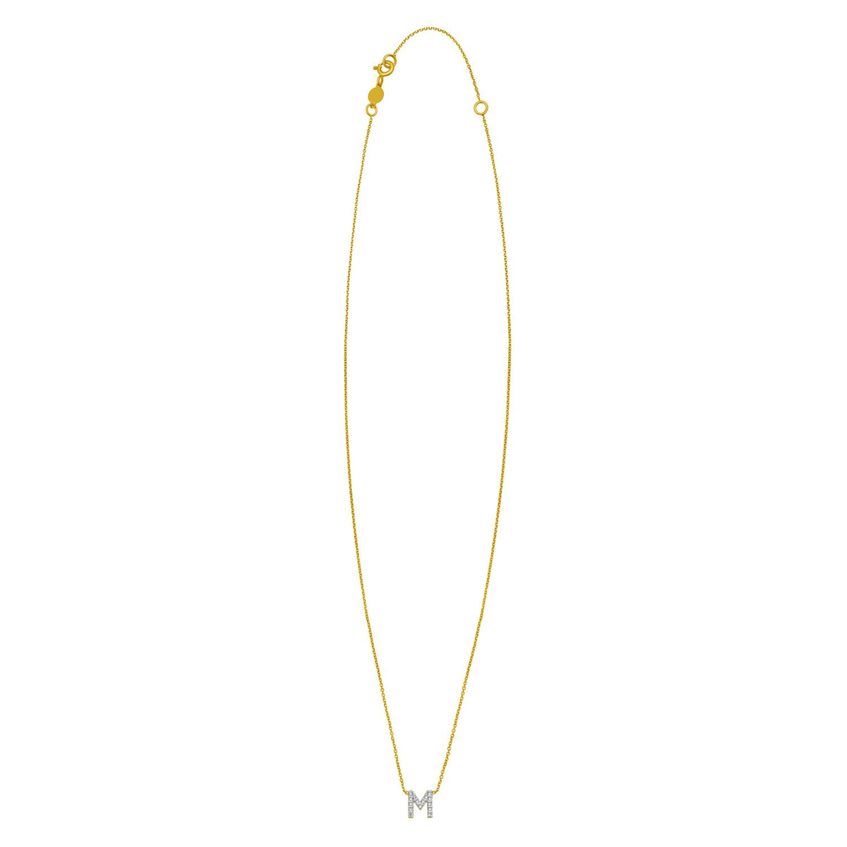 14K Yellow Gold Mini Diamond M Initial Pendant Necklace