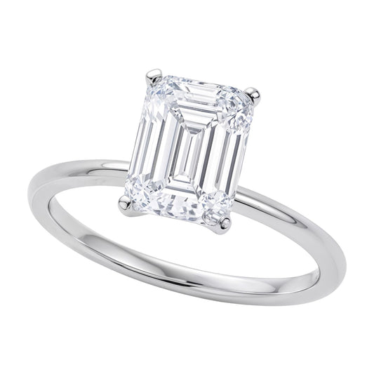 3 Carat Emerald Lab Grown IGI G/VS1 Diamond Solitaire Ring in 10K White Gold