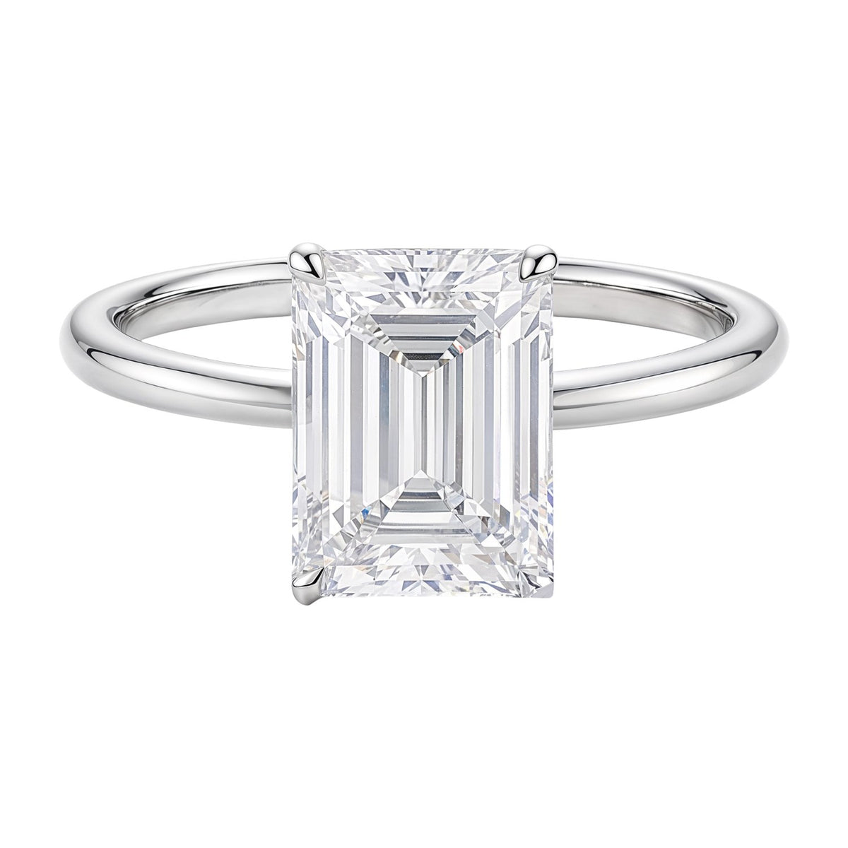 3 Carat Emerald Lab Grown IGI G/VS1 Diamond Solitaire Ring in 10K White Gold