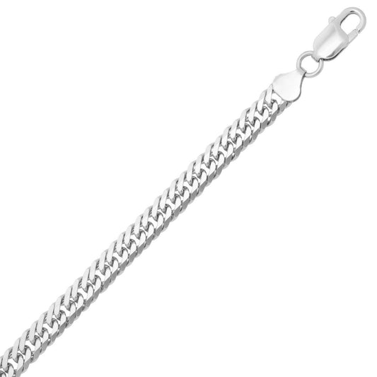 Sterling Silver Rhodium Plated Flat Miami Cuban Chain (6.70 mm)