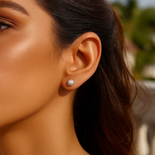 14k White Gold Ball Earrings with Crystal Cut Texture(5mm)