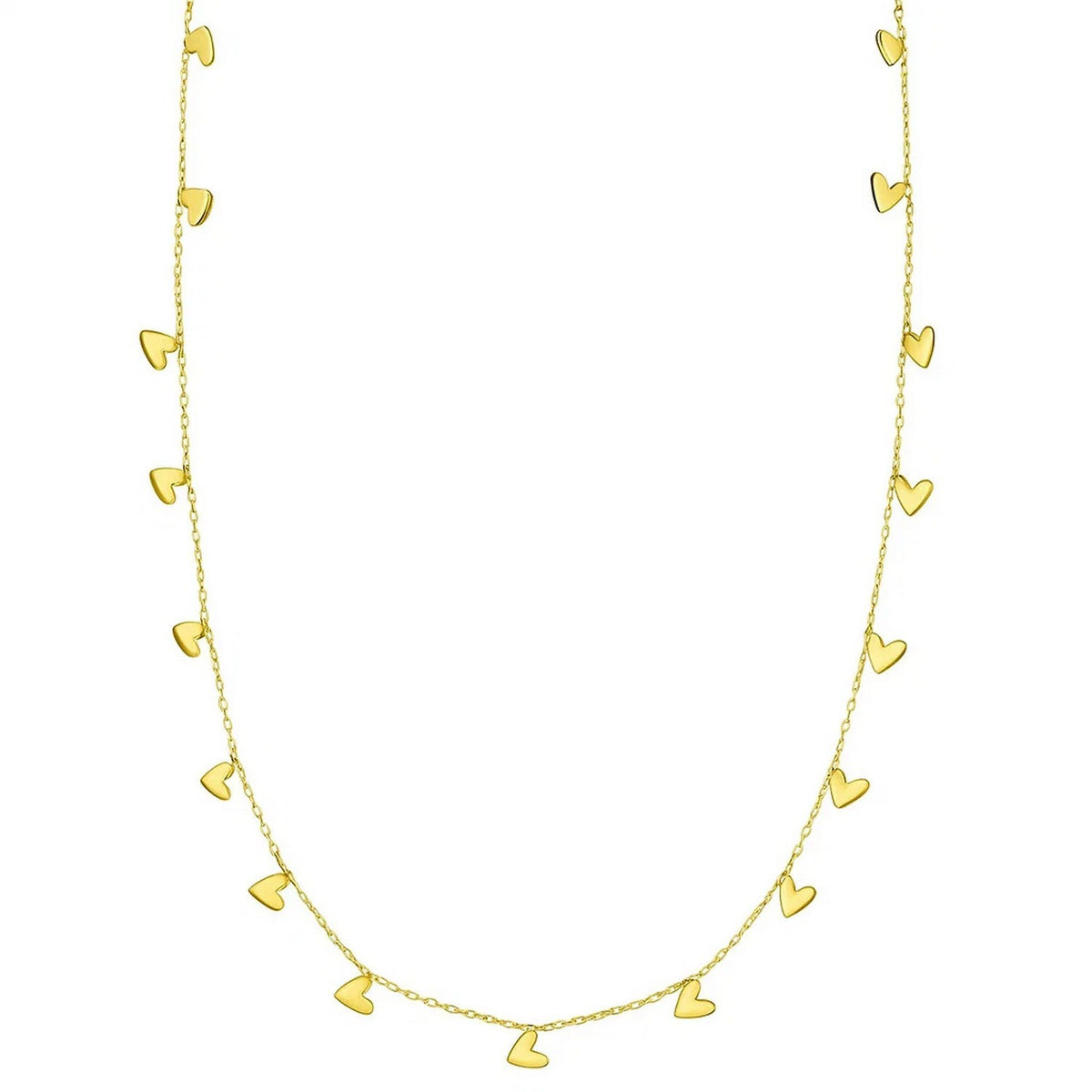 14K Yellow Gold Necklace with Dangling Hearts