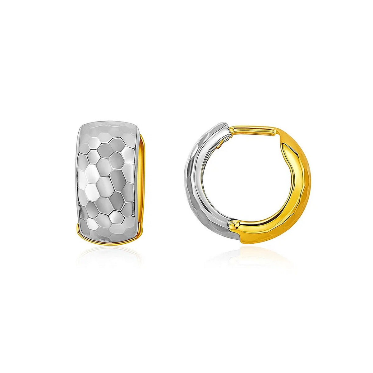 14k Two-Tone Gold Diamond Cut and Interlaced Style Hoop Earrings
