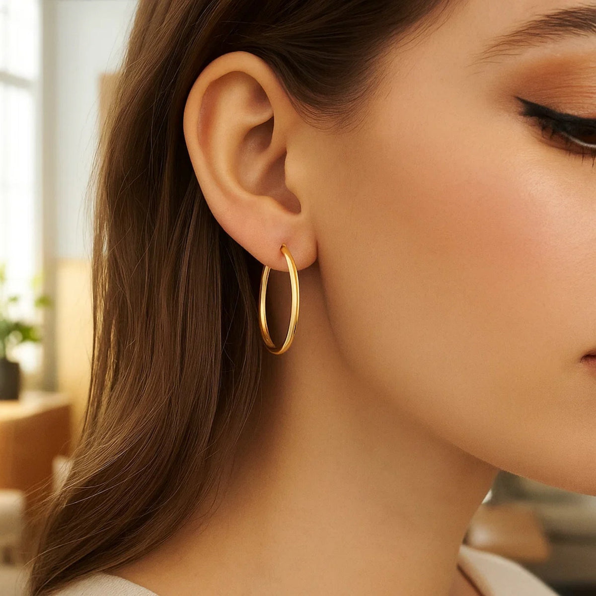 10k Yellow Gold Polished Hoop Earrings (1.5x25mm)
