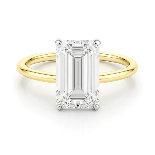 3 Carat Emerald Lab Grown IGI G/VS1 Diamond Solitaire Ring in 14K Yellow Gold