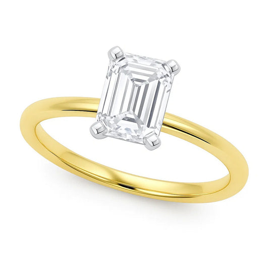 3 Carat Emerald Lab Grown IGI G/VS1 Diamond Solitaire Ring in 10K Yellow Gold