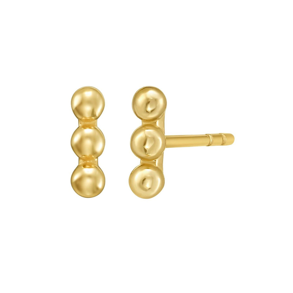 14K Yellow Gold Beaded Bar Post Earrings