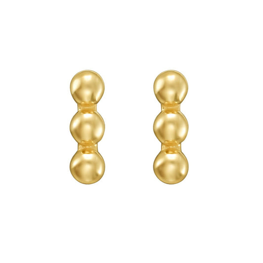 14K Yellow Gold Beaded Bar Post Earrings
