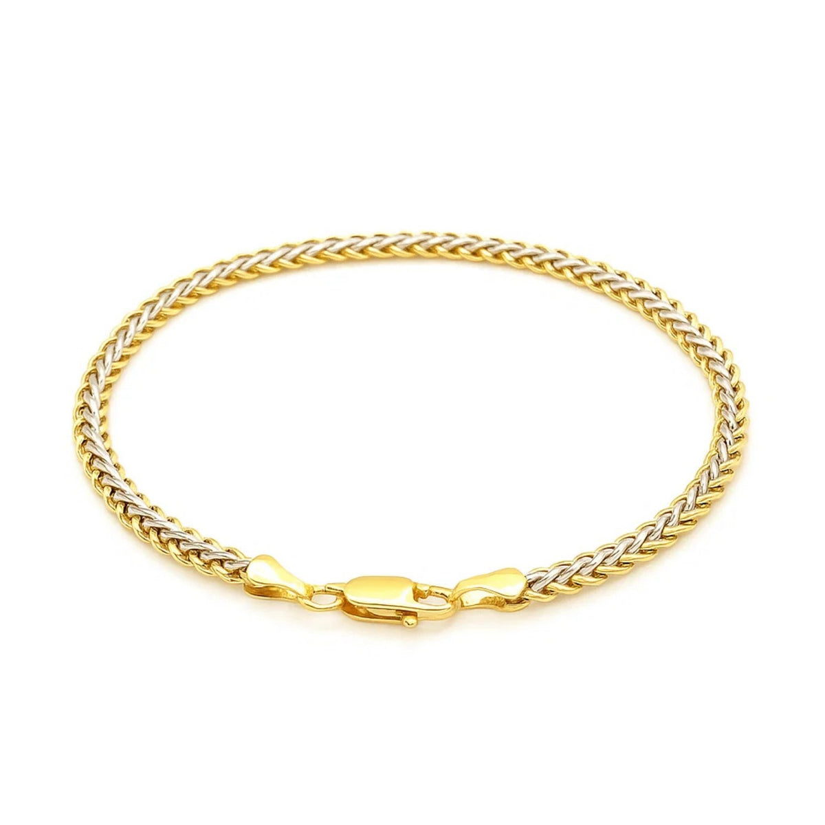 Two-Toned Fine Wheat Chain Bracelet in 10k Yellow and White Gold (3.00 mm)