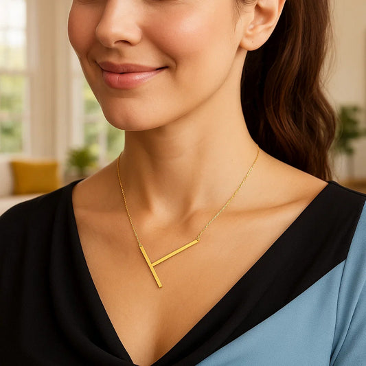 14K Yellow Gold Yours Truly Large Initial T Necklace