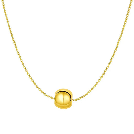 14k Yellow Gold Necklace with Shiny Barrel Bead Charm