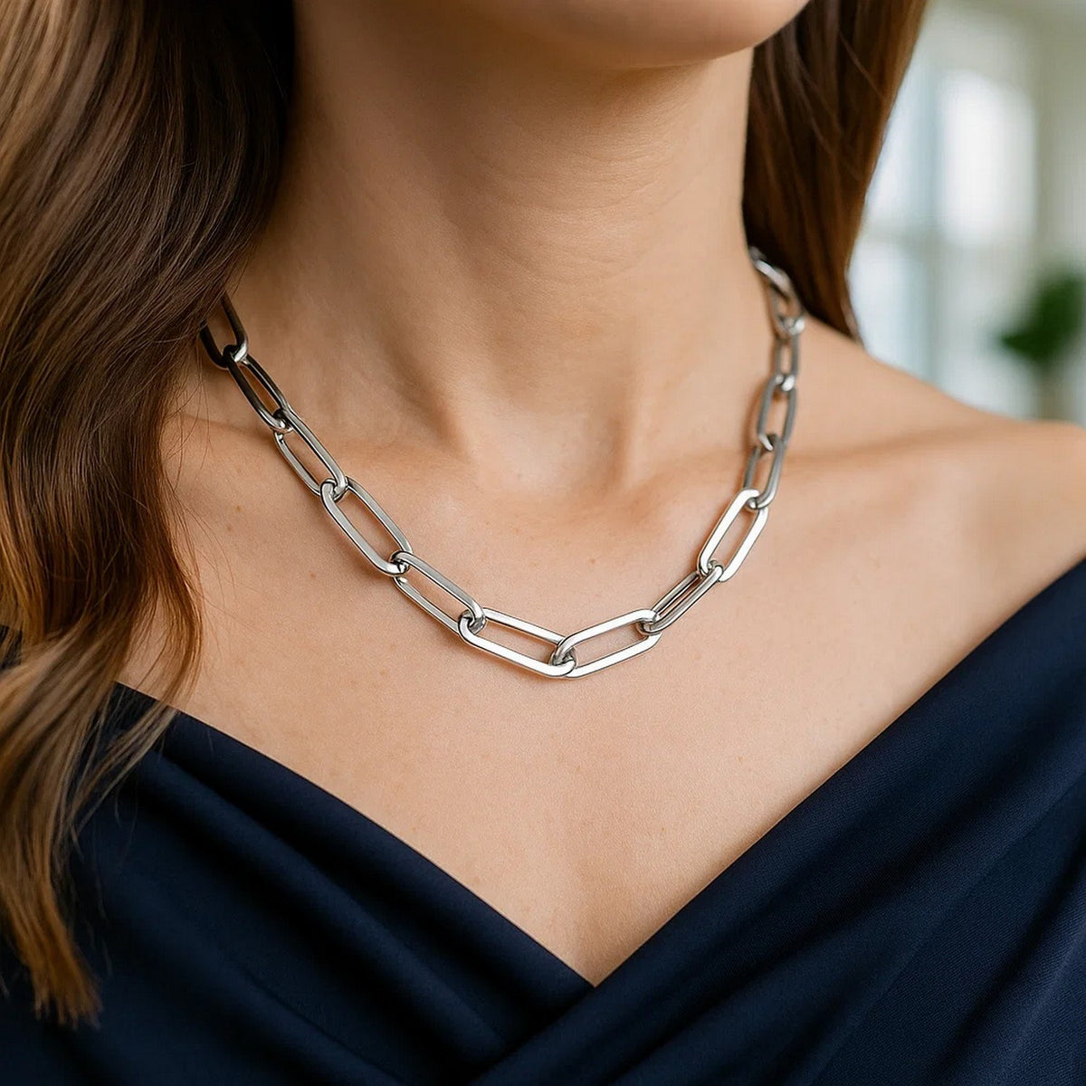 14K White Gold Wide Paperclip Chain (6.10 mm)
