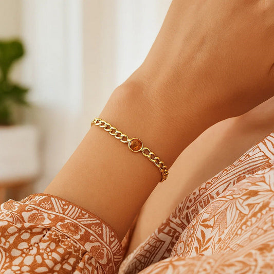 14K Yellow Gold Citrine Curb Chain Bracelet (3.60 mm)