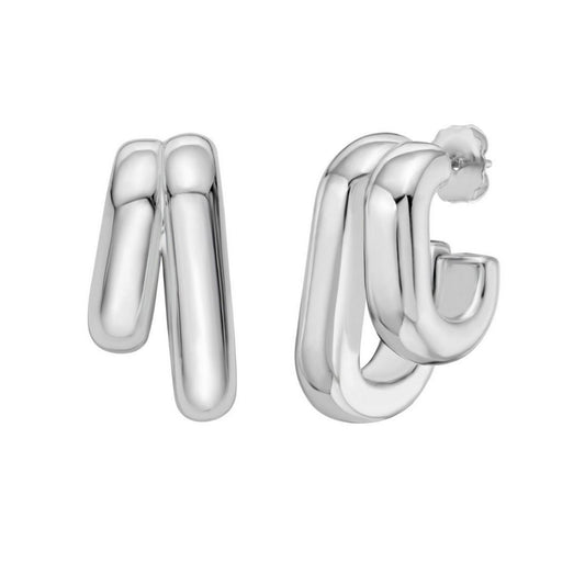Sterling Silver Double Row Big and Small Hoop Earrings