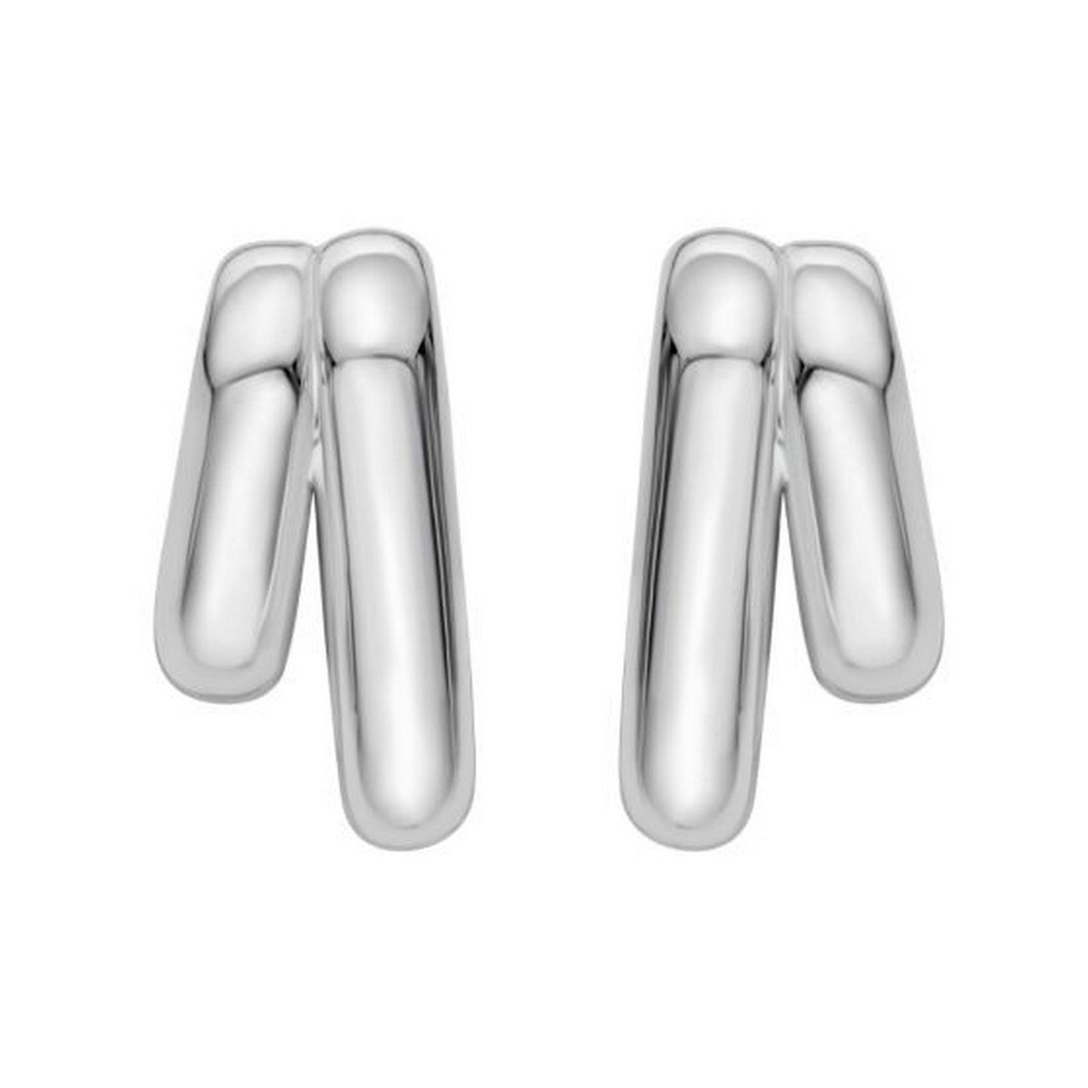 Sterling Silver Double Row Big and Small Hoop Earrings