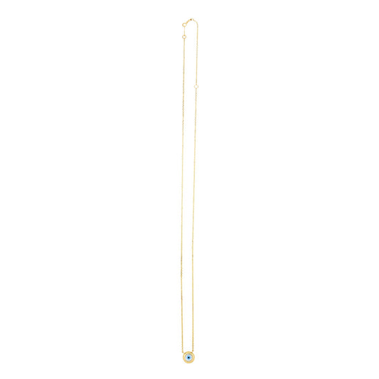 14k Yellow Gold Pearl Evil Eye Necklace