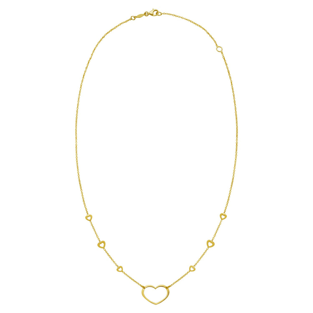 14K Yellow Gold Open Heart Station Necklace
